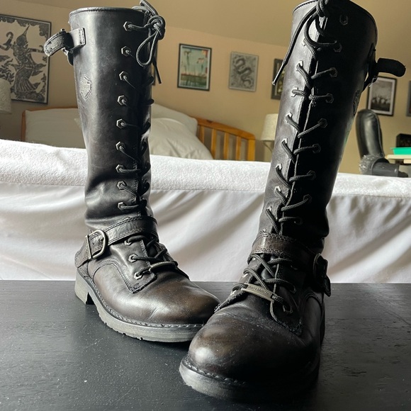 Women's Brownish-Black Leather Boots - Picture 1 of 5